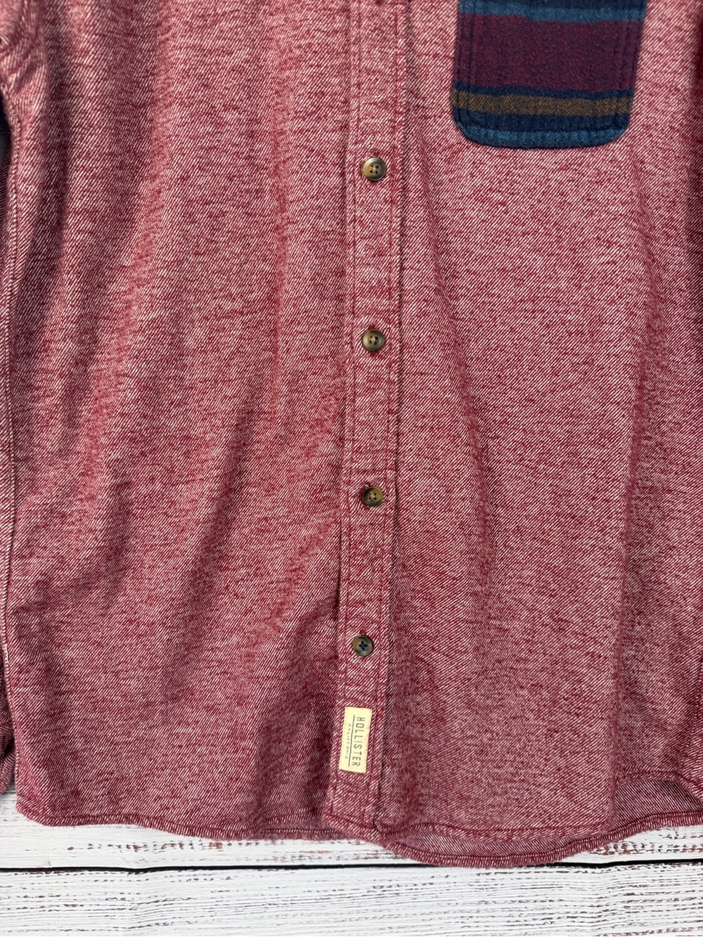 Hollister Burgundy Red 100% Cotton Button Down Shirt S Y2K Striped Pocket - Picture 4 of 8